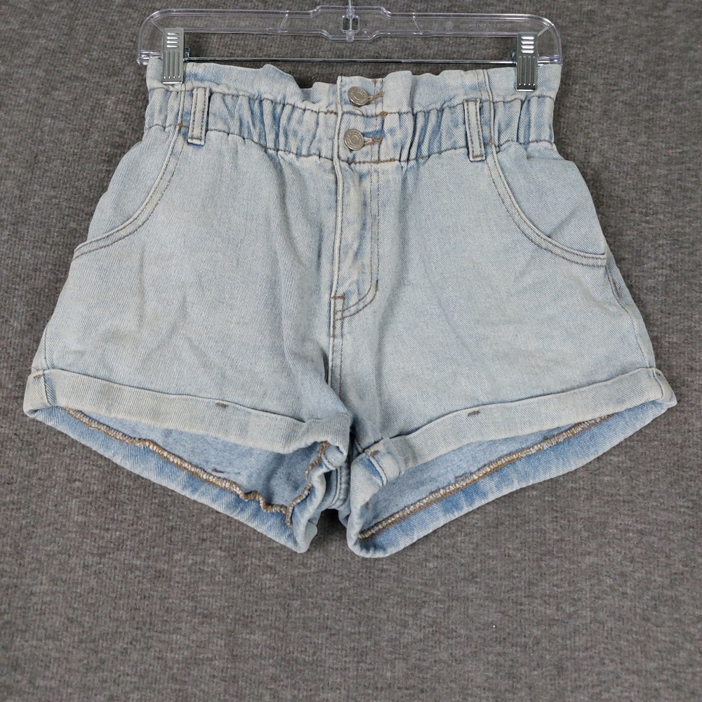 PACSUN MOM SHORT WOMEN BLUE JEAN LIGHT WASH PAPER BAG WAIST CUFFED DENIM SIZE S